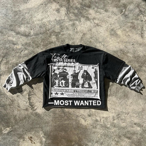 เสื้อยืดผู้ชายสไตล์ฮาราจูกุ Y2K พิมพ์ลายสกรีน ผ้าฝ้าย 100% 350gsm ทรงโอเวอร์ไซส์ ทรงบ็อกซี่ แขนยาวสองชั้น สไตล์ไฮสตรีท จัดส่งรวดเร็ว - Product Image 6