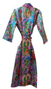 Bata Kimono con Estampado de Dibujos Animados para Mujer, Suave y Transpirable, de Algodón, para Verano, Hecha a Mano, ODM, Cuello en V, Cintura Elástica, 100% Algodón - Product Image 5
