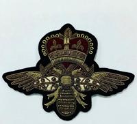 Badge 3D surélevé fait main de haute qualité, personnalisé, de luxe, brodé motif Couronne Abeille, en fil métallique, résistant à l'eau et écologique