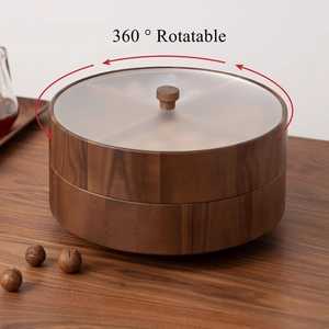 Exclusiva Caja Redonda de Madera Hecha a Mano para Frutos Secos con Tapa y Compartimentos, Contenedor de Almacenamiento Premium para Alimentos, Especias y Regalos - Product Image 3