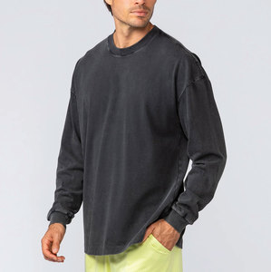 T-shirt Homme Oversize à Manches Longues 2025 Personnalisé Streetwear – Qualité Supérieure, Effet Délavé Acide, Imprimé Craquelé, 100% Coton, Mode Urbaine, OEM - Product Image 3