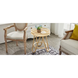 Mango Wood Woven Rattan Boho <b>Side</b> <b>Table</b> Round <b>Shape</b> Durable & Lightweight Tabletop for Living Room | Aqudus Saleem - Product Image 1