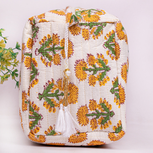 Pochette écologique faite à la main, sac à maquillage imprimé à la main, sac à fermeture éclair lavable, coton luxueux, style matelassé, grande capacité, cosmétique - Product Image 4