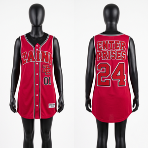 Women Baseball <b>Dress</b> Jersey 180 GSM Premium Polyester Mesh Red Black White Contrast Panel <b>Custom</b> Sublimation Embroidery Print - Product Image 1