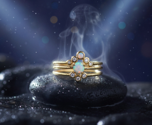 Women's 18K Gold Plated 925 <b>Silver</b> Yellow <b>Opal</b> Cluster Engagement <b>Ring</b> with Diamond Accents Floral Design Luxury - Product Image 2