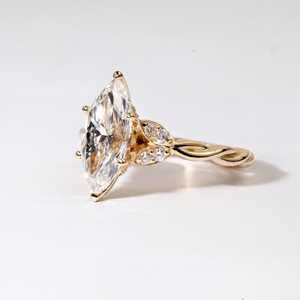 Twisted Rope Marquise Shape Lab Grown <b>Diamond</b> <b>Ring</b> Solid 10K 14K 18K Gold Twisted Band Cluster Accents Wedding <b>Ring</b> For Women - Product Image 2