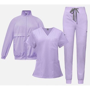 Conjuntos de Uniformes de Enfermera con Chaqueta de Calentamiento con Cierre Completo y Logotipo Personalizado, Pantalones Jogger Elásticos, Chaqueta Médica de Enfermería, Conjunto de 3 Piezas - Product Image 6