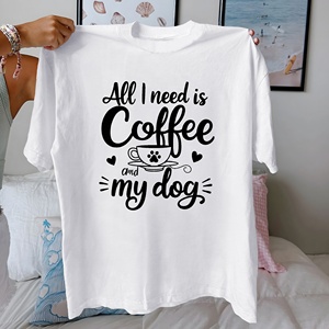 Camiseta de Punto Informal de Corte Regular para Mujer, 100% Algodón, Estampado 'Coffee Dog' - Product Image 2