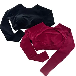 Top Corto Deportivo de Manga Larga para Mujer, Sexy, con Espalda Descubierta, para Yoga, Gimnasio, Entrenamiento, Camiseta Deportiva sin Costuras - Product Image 2