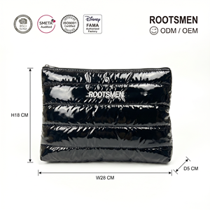 Rootsmen Custom Black Puffy Quilted Nylon Water Resistant Lightweight Fashion Travel <b>Makeup</b> Bag Cosmetic Pouch Hanging Large - Product Image 1