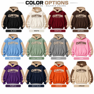 Nueva Sudadera con Capucha Estilo Color Block Bordada Personalizada, Color Marrón Beige, con Bolsillo, Unisex, Informal, de Forro Polar, para Invierno, 100% - Product Image 3