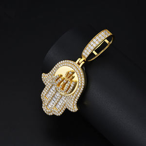 Hamsa Hand Pendant With Crystal Rhinestones Gold And <b>Silver</b> Plated Alloy Hiphop Themed Jewelry Unisex Gift - Product Image 2