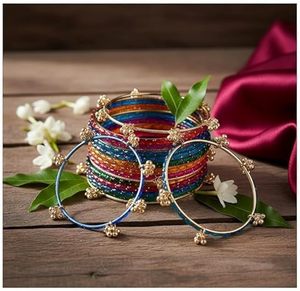 Highest Selling Viral Trendy Multicolor Golden Kashmiri Jhumki <b>Bangles</b> <b>Set</b> Bridal Wedding Party Wear Premium Wholesale Price - Product Image 5