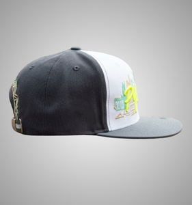 หมวก Snapback สำหรับผู้ชายและผู้หญิง ปักลาย 3 มิติ PYRW สีขาว ขอบสีเทา 6 แผง สไตล์สตรีท ยูนิเซ็กส์ หมวกลำลอง สีชมพู - Product Image 2