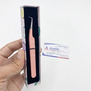 Pince à épiler professionnelle en acier inoxydable à 90 degrés avec revêtement en poudre rose vente en gros de logo personnalisé de haute qualité - Product Image 1