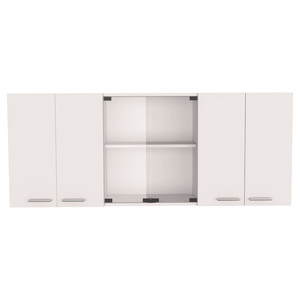 Oceana 150 White Wall Double Door Cabinet <b>for</b> <b>Kitchen</b> Featuring Four Interior Glass <b>Shelves</b> - Product Image 2
