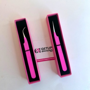 แหนบขนตาเรียบเนียนกันแม่เหล็กสีเงินเคลือบผงสีชมพูร้อนแยกพิมพ์ลายใหม่ - Product Image 5