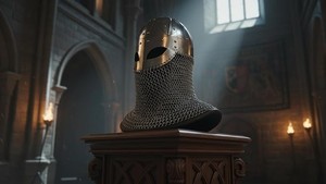 Casco de Caballero Medieval Plateado con Capucha de Malla, Acero Suave Pulido, Armadura Antigua en Relieve 3D Completa para Cosplay de Halloween - Product Image 2