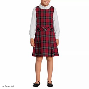 Girls Plaid Sleeveless School <b>Dress</b> Woven Fabric Red <b>Black</b> Checkered School Girl <b>Pinafore</b> <b>Dress</b> Uniform - Product Image 1