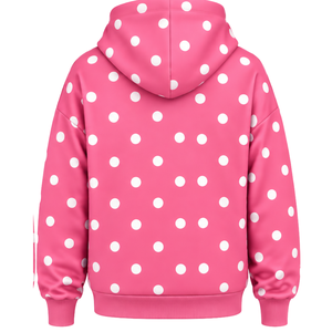 Custom Pink <b>White</b> Polka Dot <b>Women</b> Pullover <b>Hoodie</b> Casual Fleece Hooded Sweatshirt Drawstring Long Sleeve Front Kangaroo Pocket - Product Image 2