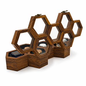 Luxury Honeycomb Wooden <b>Watch</b> Box for <b>7</b> <b>Watches</b> | Indian Rosewood Hexagon <b>Watch</b> Organizer Case | Premium Display Storage Gift - Product Image 1