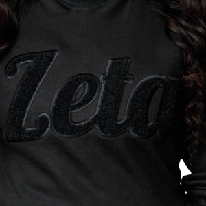Sweat-shirt en chenille noir ton sur ton Zeta Phi Beta pour femme, broderie monochrome Zeta Script, pull décontracté - Product Image 4