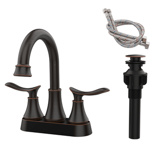 Robinet de salle de bain en bronze huilé de 4 pouces avec 2 poignées, siphon de vidange et accessoires pour lavabo - Product Image 1