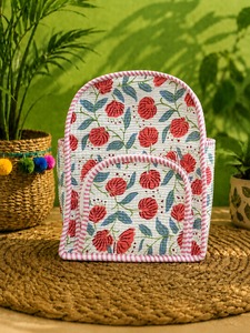 Sac à déjeuner en coton matelassé à fleurs, sac isotherme avec poche avant pour un transport quotidien - Product Image 3