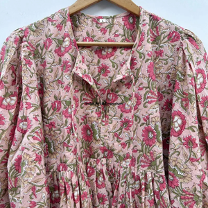 Beautiful floral Cotton Block Printed dress Dress For Casual wear Hand Block Printed Dress - Product Image 5