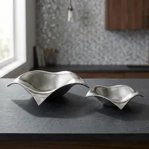 Silver Aluminum <b>Square</b> Wavy <b>Edge</b> Decorative Bowl Modern Abstract Curved Fruit Dish Tabletop Centerpiece Plate for Home Decor - Product Image 2