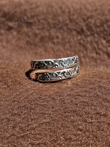Bague en argent sterling 925 à double bande avec motif floral pour femme, bijoux en argent gravé, style minimaliste bohème chic, cadeau - Product Image 6