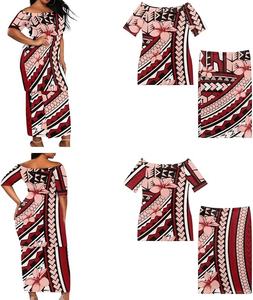 Vestido Personalizado con Diseño de la Tribu Polinesia Samoana y Estampado de Plumeria, Vestido de Mujer con Hombros Descubiertos - Product Image 3