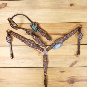 Ensemble d'équipement équestre classique en cuir Hermann Oaks Western Sier pour l'équitation, comprenant une bride de cowboy, une têtière et un harnais de poitrine - Product Image 1