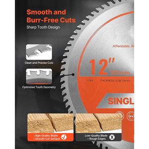 Lama circolare TCT da 12 pollici con 80 denti in lega affilati, attacco da 1 pollice, spessore 4 mm, per taglio legno a finitura fine - Product Image 3