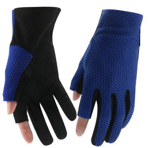 Guantes de Pesca Premium de Medio Dedo, de Malla Azul y Negra, Transpirables, Ligeros, Unisex, para Todas las Estaciones, con Cierre de Tirón, Ecológicos - Product Image 1