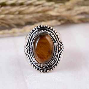 SHYAM JEWELRS Natural Tiger Eye Stone <b>Ring</b> <b>Men</b> Women 925 Sterling Silver Turkish Handmade Jewelry Oval Cabochon Boho Hippie <b>Ring</b> - Product Image 1