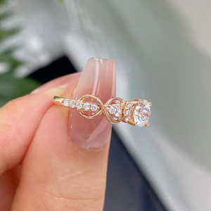 <b>Rose</b> Gold <b>Infinity</b> Diamond Engagement Ring Round Brilliant Cut Pave Setting Prong Solitaire Romantic Women's Fine Jewelry - Product Image 3