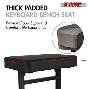 5 Core PU Leather & Metal Keyboard Bench 3" Padded Cushioned Piano <b>Stool</b> <b>Height</b> <b>Adjustable</b> Guitar Seat Folding Portable - Product Image 6
