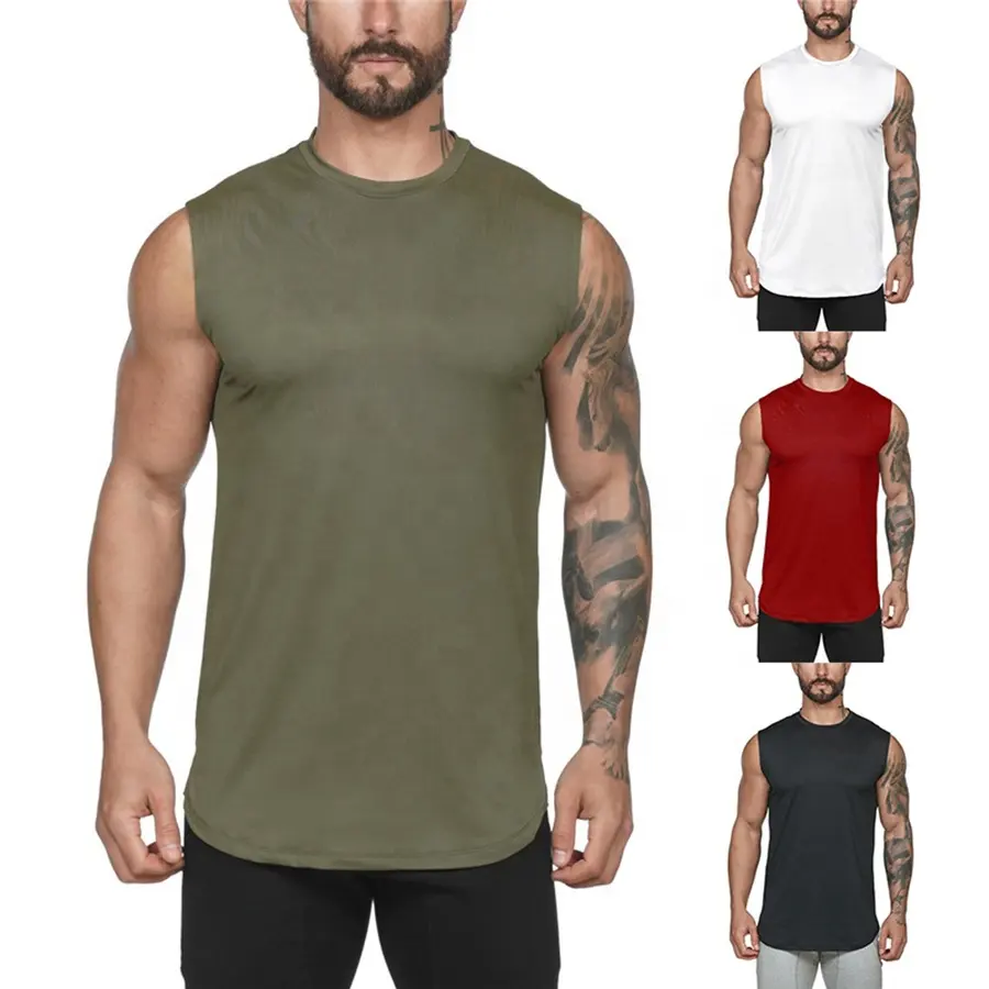 Beste Kwaliteit Fabriek Goedkope Custom Logo Spier Fit Effen Mannen Tank Tops Mouwloze Workout 100% Katoen Gym Singlets