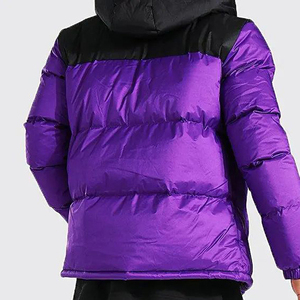 <b>Men's</b> <b>Purple</b> Hooded Puffer Jacket Color Blocking Windproof Zipper Closure Streetwear Winter Outerwear - Product Image 2