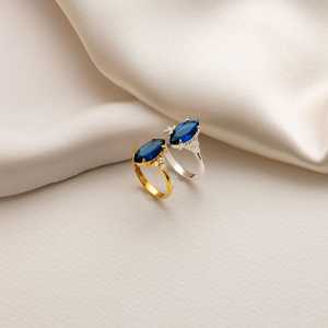 Marquise Blue Sapphire Engagement <b>Ring</b> <b>925</b> Sterling <b>Silver</b> 14K Gold Plated IGI Certified Luxury September Birthstone for Her - Product Image 5