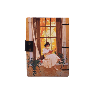 Cozy Reading Girl Window Design Handmade Paper <b>Notebook</b> Lock <b>Diary</b> 200 Pages Double Side Writing Eco Friendly Aesthetic Journal - Product Image 2