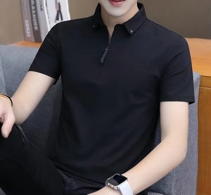 เสื้อยืดแขนสั้นผู้ชายแบบมีซิป ดีไซน์ทันสมัย รับออกแบบโลโก้ตามสั่ง (OEM) เสื้อโปโลผู้ชายผ้าบางสำหรับฤดูร้อน - Product Image 5