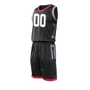 Ensemble de maillots de basket-ball unisexe à manches longues respirant noir avec bordure rouge numéro 00 nom personnalisé imprimé par transfert thermique polyester - Product Image 2