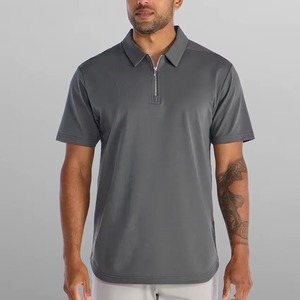 Custom Logo <b>Plain</b> Polo <b>Tshirts</b> High Quality 4-way Stretch Drop-cut Zip Luxury Short Sleeve Polo Shirts for Men - Product Image 1