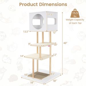 Albero per Gatti Minimalista con 2 Tiragraffi, Cuccia per Gatti a Doppia Porta, Kit Anti-Ribaltamento per Gatti da Interno, Imballato in Cartone - Product Image 3
