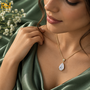 Collier élégant en or massif 9K 14K 18K avec pendentif en forme de poire et diamant de laboratoire, bijoux fins pour femmes |   Designs de chaînes célestes - Product Image 3