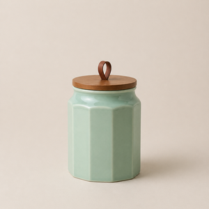 Ensemble de pots en céramique contemporains avec couvercle en bambou, design facetté, bocaux hermétiques pour le stockage des aliments, organisateur de cuisine élégant - Product Image 1