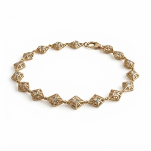 Lozenge Cut Lab Grown Diamond 14K Gold Bezel Set EF VVS 6ctw Elegant Geometric Square Link Bracelet Fashion Jewelry for Women - Product Image 2