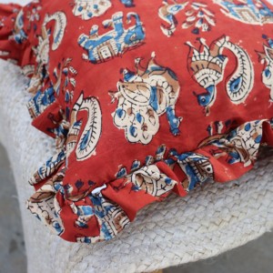 Funda de Cojín Cuadrada Hecha a Mano con Estampado de Bloques, Estilo Bohemio, de Algodón con Volantes, Ecológica, Lavable, para Decoración de Hoteles y Hogares - Product Image 4